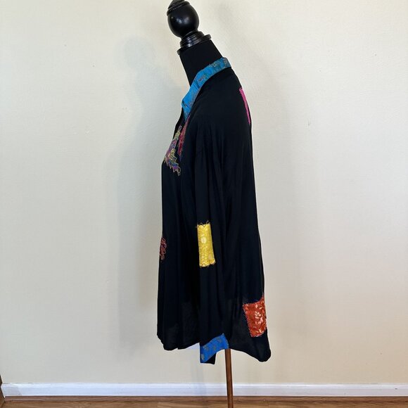 Sacred Threads Black Patchwork Shirt & Pants Set Medium NWT Rayon Art to Wear - Picture 12 of 16
